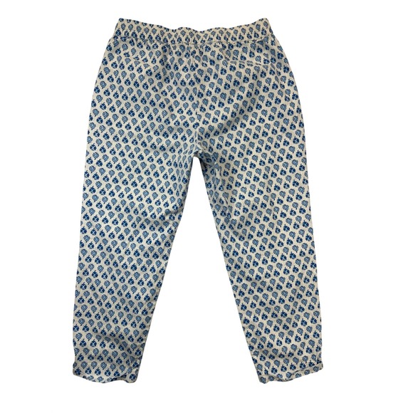 J.Crew Pants Womens 10 Blue Floral Linen Cotton Pull On Crop Coastal Beach - Picture 2 of 9